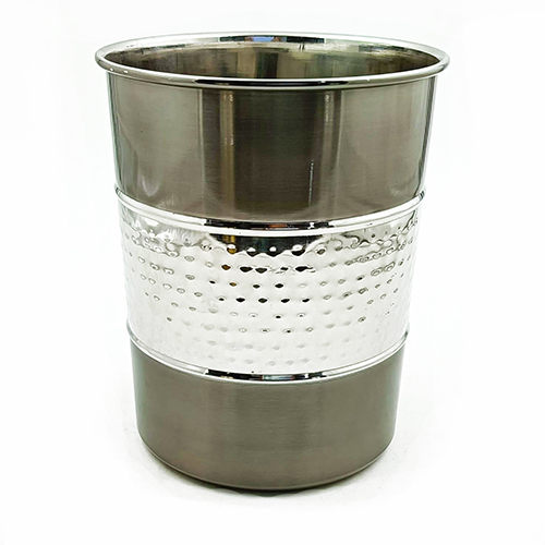 UTENSIL HOLDER BLACK AND SS HAMMERED WITH RING 1